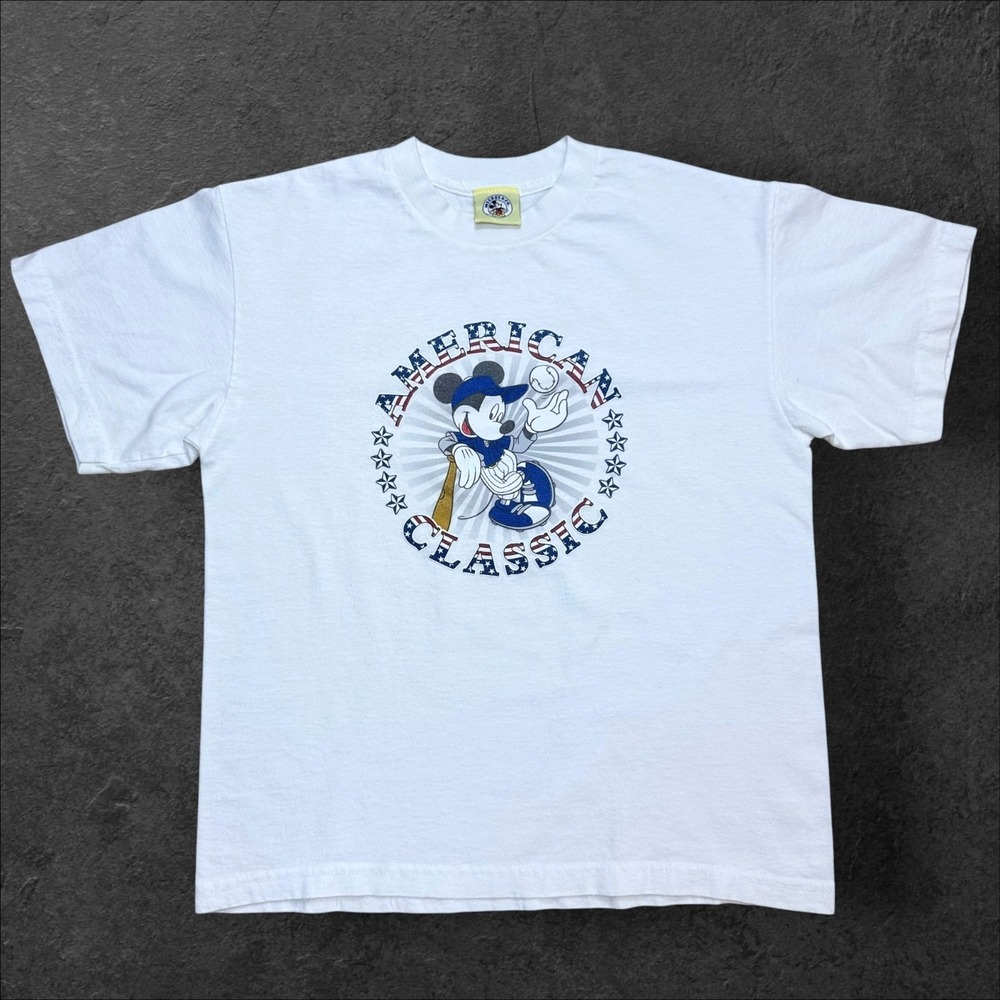 VTG Disney Mickey Mouse American Classic T Shirt Youth M White Graphic‎ Tee